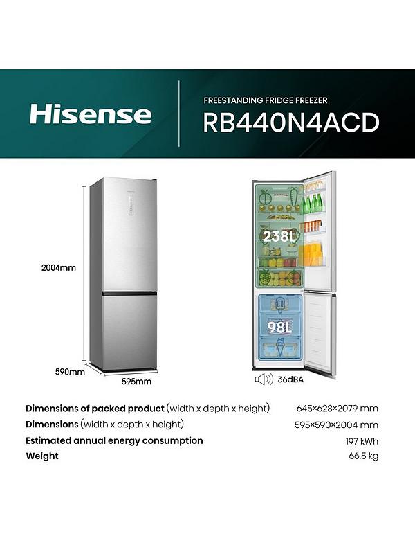 Hisense RB440N4ACD 60/40 Total No Frost Fridge Freezer - Stainless Steel - Image 6